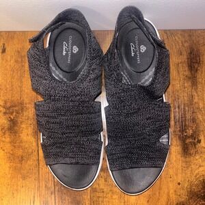 Clarks Cloudsteppers Sandals Comfort Platform‎ Adjustable Black Size 8.5